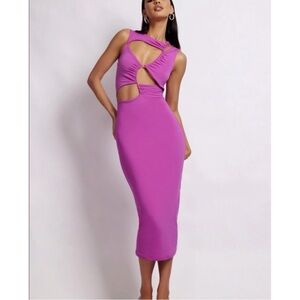Meshki Bea Cutout Body-con Dress in Violet Size XXL Stretch Midi Cocktail